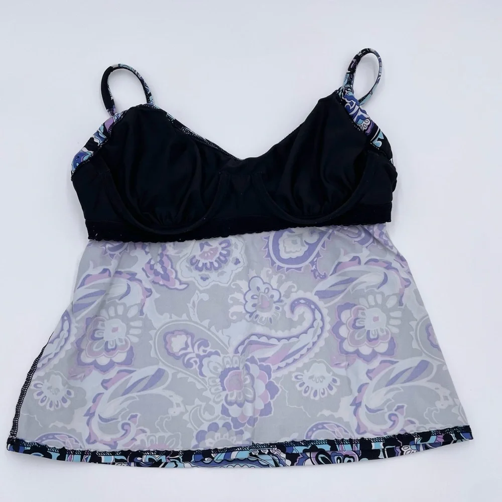 Lands' End Women's Tankini Top Size 4 Petite Blue Purple Paisley Print Underwire